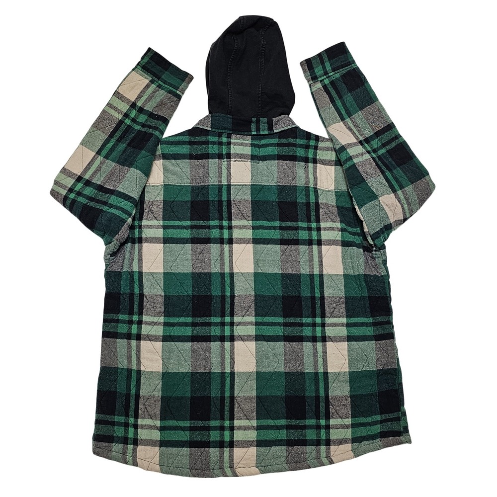 VTG Ocean Pacific OP Quilted Flannel Lined Hooded Shirt Jacket XL Plaid *READ*